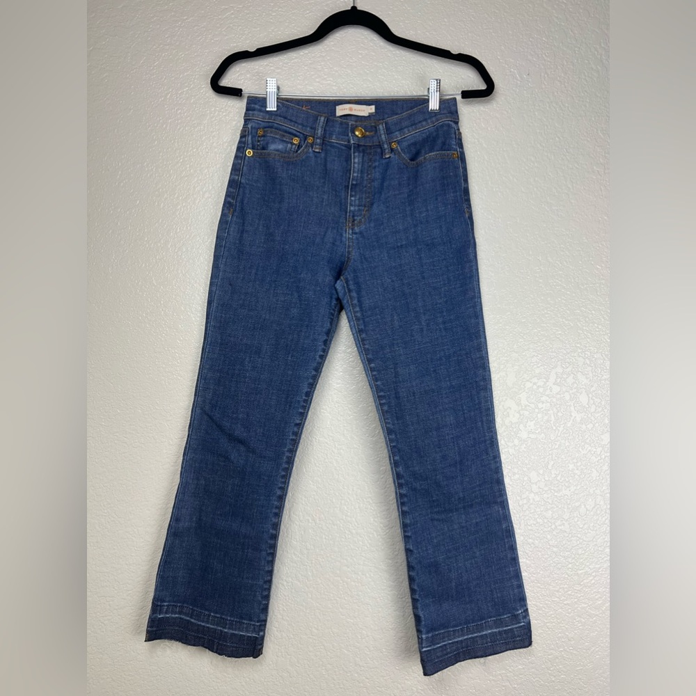 **EUC** Tory Burch Short and Sweet Ankle Raw hem Jeans. Sz 25